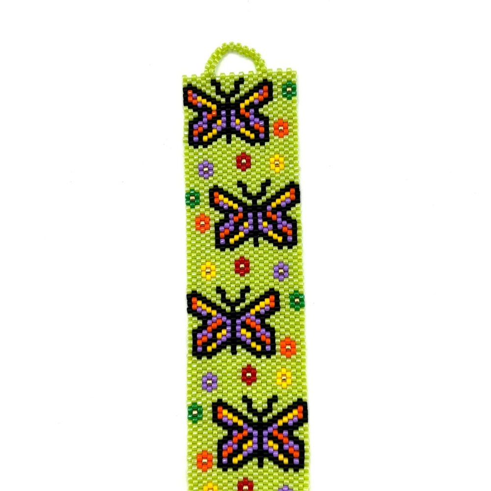 HAND CRAFTED Butterfly Beaded Bracelet Lime Green - Picture 6 of 9